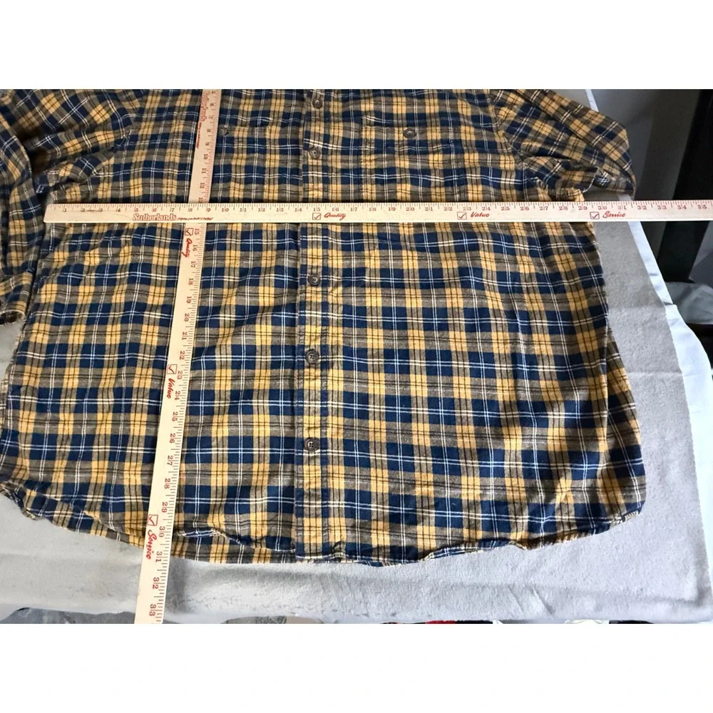 Duluth Trading Co Mens 3XL Relaxed Fit Free Swingin Flannel Shirt Yellow Plaid